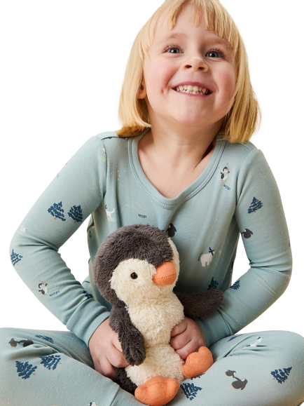 MORI Kids' Bamboo and Cotton Long Sleeved Ski Print Pyjamas, Blue - view 2, Blue