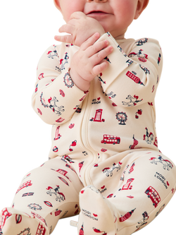 MORI Baby London Zip Sleepsuit, White/Multi - view 2, White/Multi