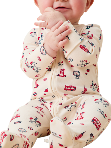 MORI Baby London Zip Sleepsuit, White/Multi - view 2, White/Multi