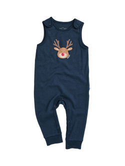 MORI Baby Reindeer Ribbed Dungarees, Navy/Multi, Navy/Multi