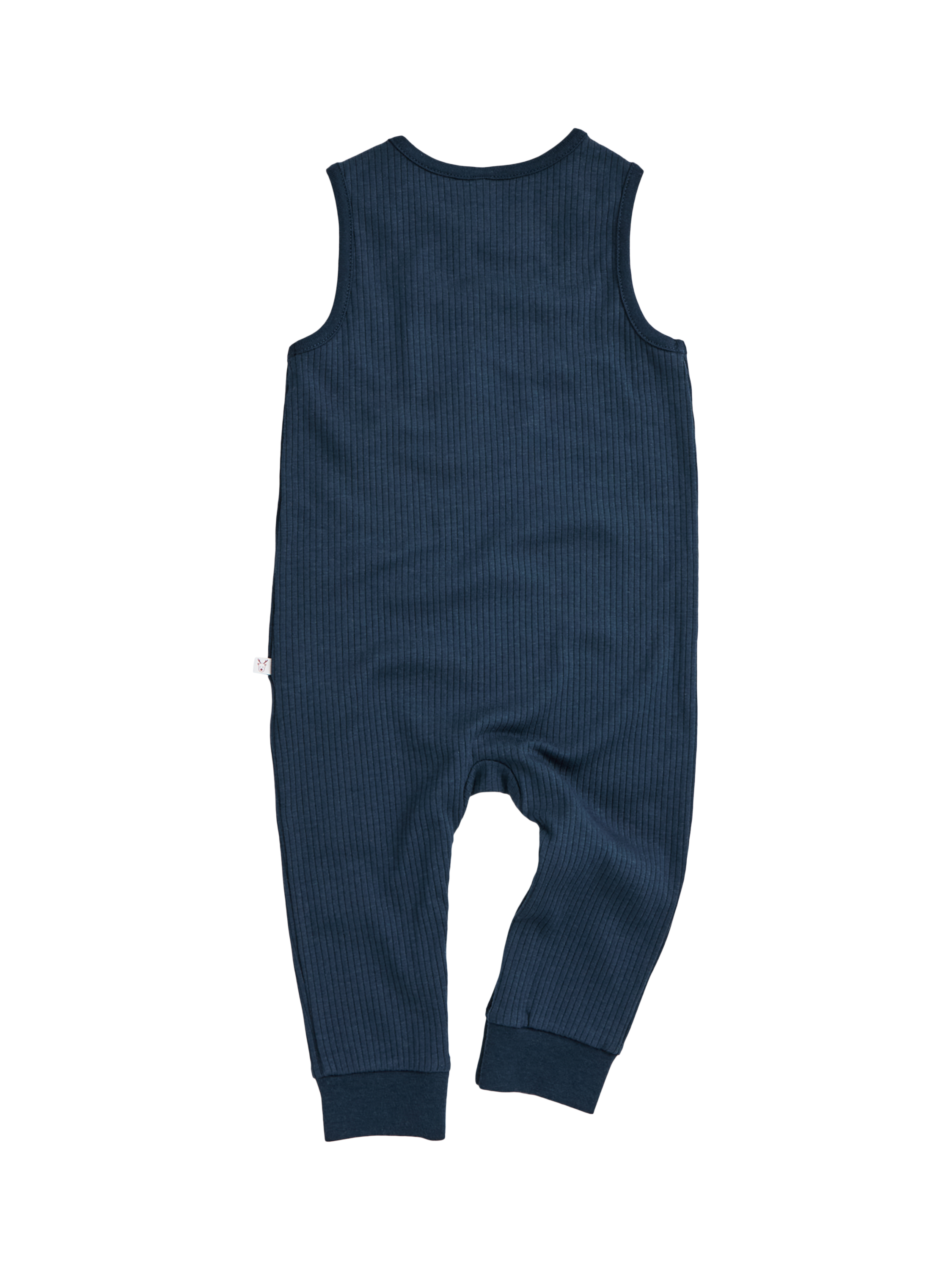 Product image 3 of 3, which shows MORI Baby Reindeer Ribbed Dungarees, Navy/Multi, 6-9 months
