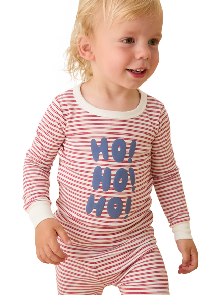 MORI Kids' Bamboo and Cotton Long Sleeved Christmas Pyjamas, Red/Multi - view 2, Red/Multi