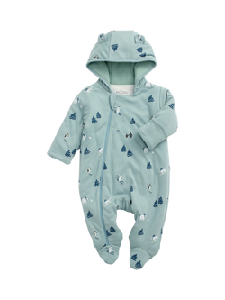 MORI Baby Bamboo and Cotton Ski Print Pramsuit, Blue, Blue