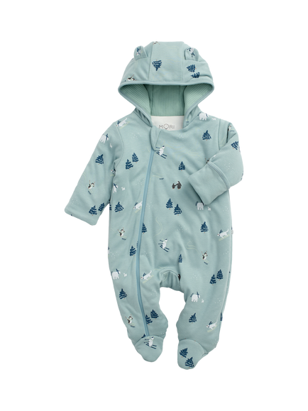 MORI Baby Bamboo and Cotton Ski Print Pramsuit, Blue, Blue