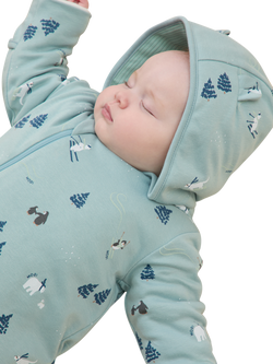 MORI Baby Bamboo and Cotton Ski Print Pramsuit, Blue - view 2, Blue