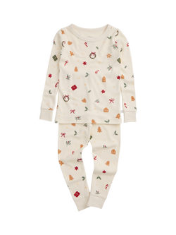 MORI Kids' Bamboo and Cotton Long Sleeved Christmas Pyjamas, White/Multi, White/Multi