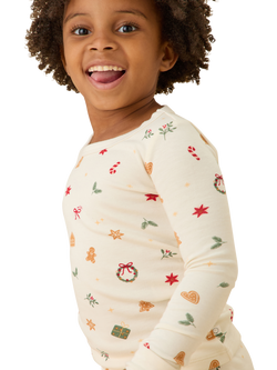 MORI Kids' Bamboo and Cotton Long Sleeved Christmas Pyjamas, White/Multi - view 2, White/Multi