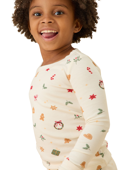 MORI Kids' Bamboo and Cotton Long Sleeved Christmas Pyjamas, White/Multi - view 2, White/Multi