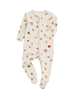 MORI Baby Christmas Zip Sleepsuit, White/Multi, White/Multi