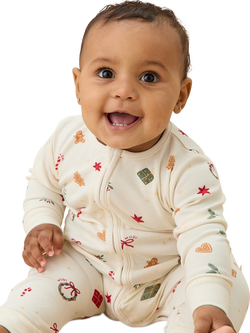 MORI Baby Christmas Zip Sleepsuit, White/Multi - view 2, White/Multi