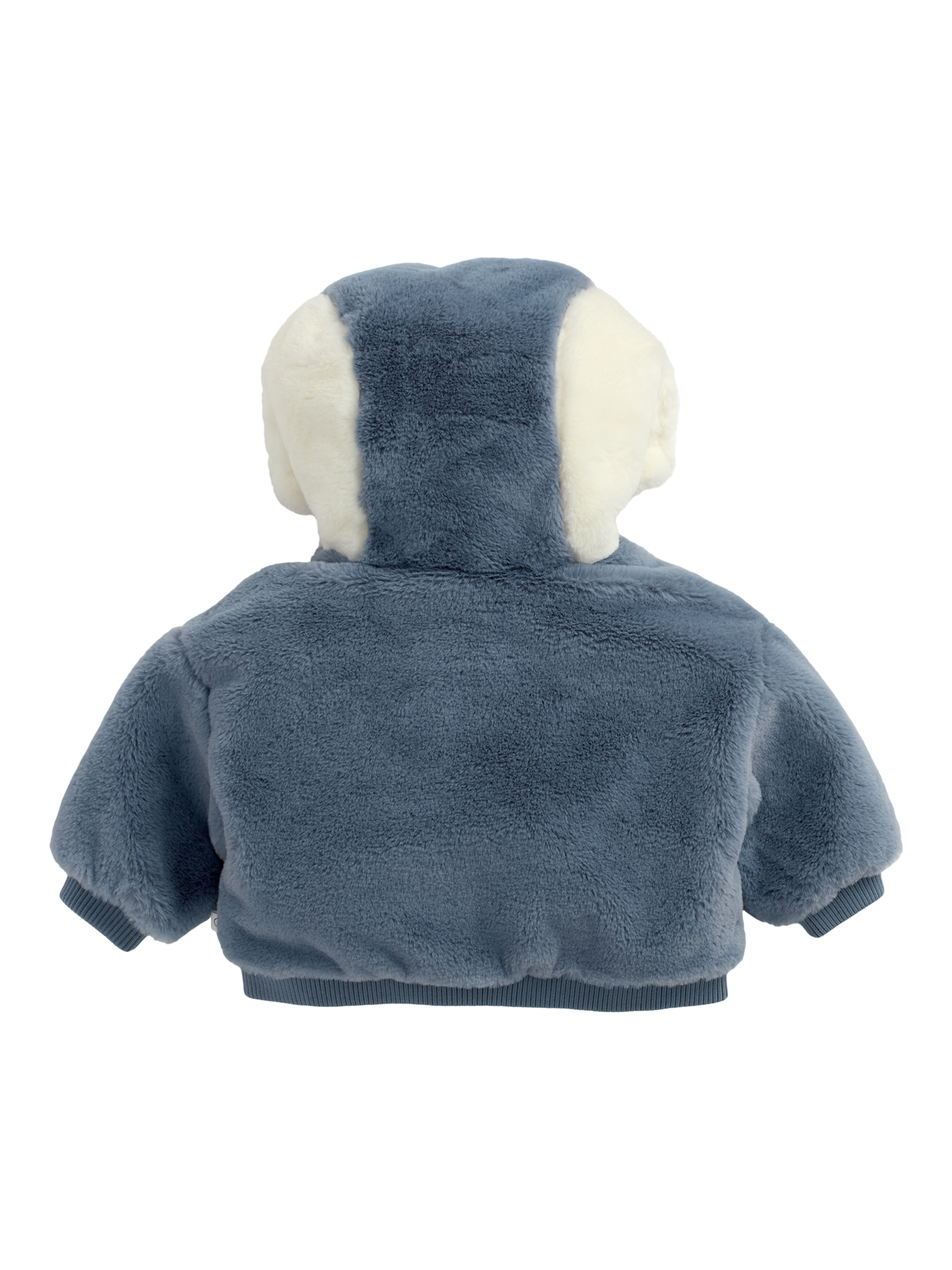Product image 4 of 4, which shows MORI Baby Penguin Fur Jacket, Blue, 18-24 months