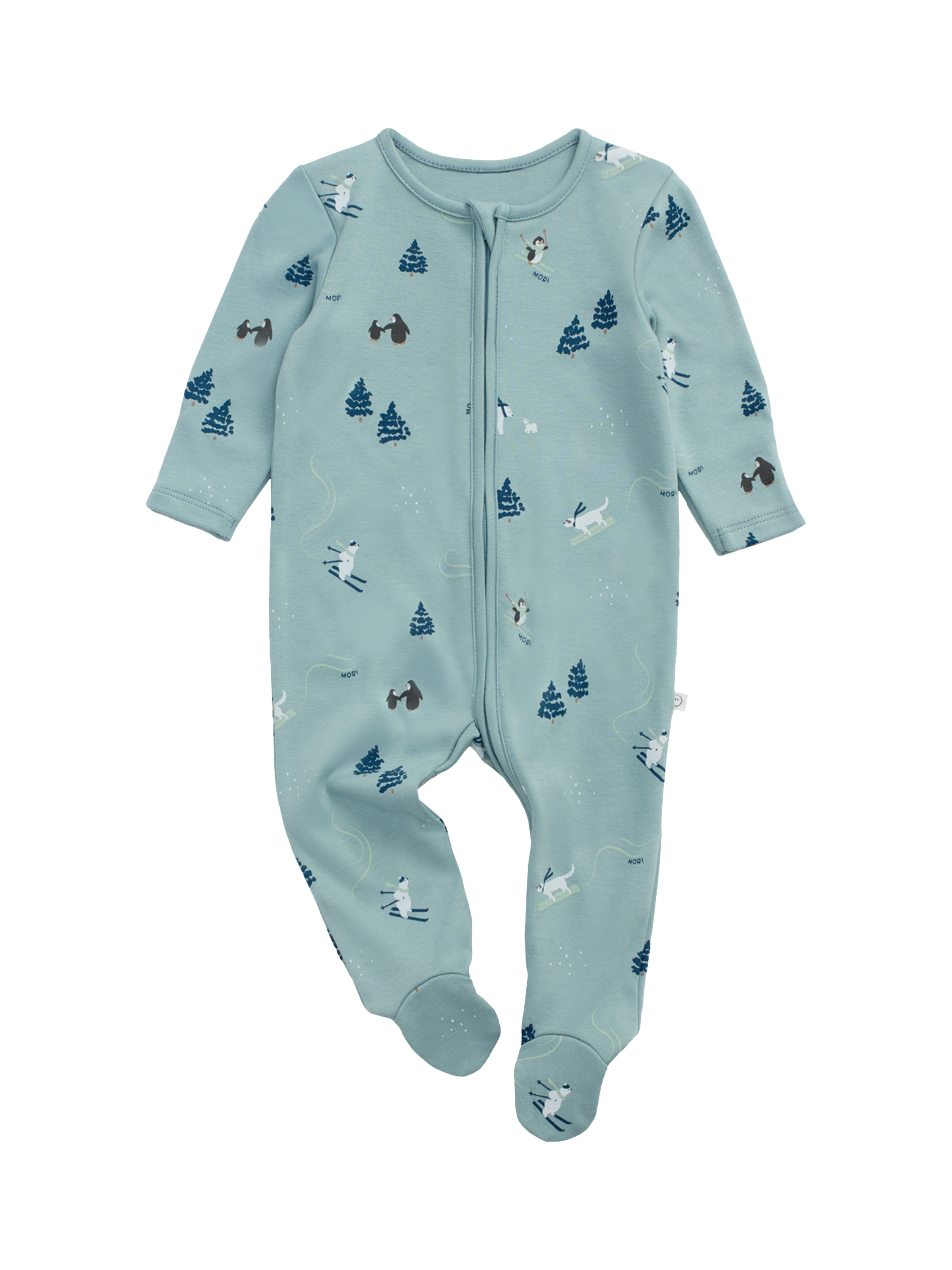 Product image 1 of 5, which shows MORI Baby Ski Zip Sleepsuit, Forget-me-not, 9-12 months