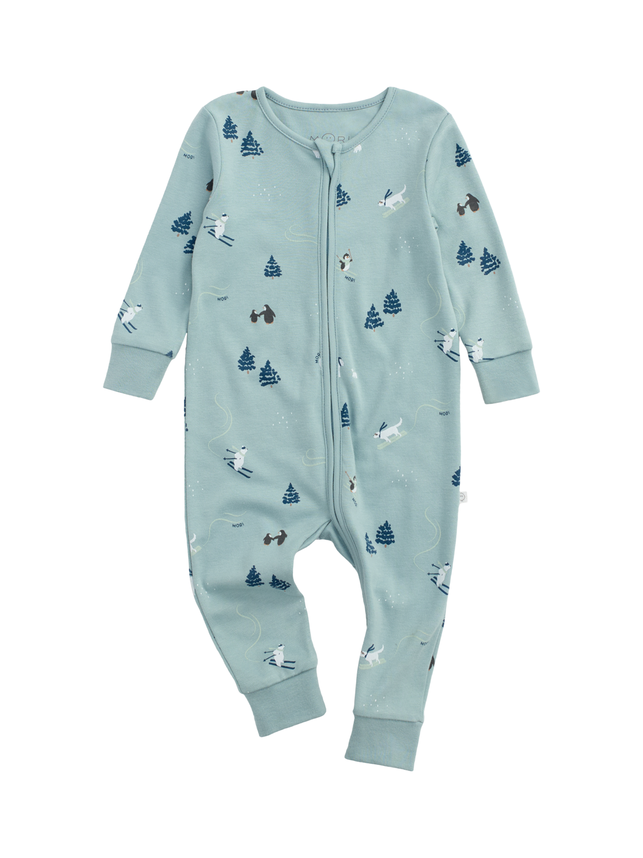 Product image 4 of 5, which shows MORI Baby Ski Zip Sleepsuit, Forget-me-not, 9-12 months