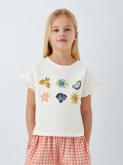 John Lewis Kids' Sealife Frill Sleeve T-Shirts, Pack of 3, Multi - view 2, Multi