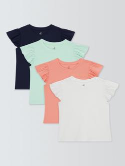 John Lewis Kids' Plain Frill Sleeve T-Shirts, Pack of 4, Multi, Multi