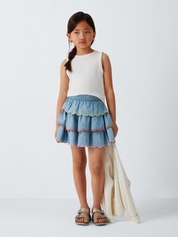 John Lewis Kids' Layered Denim Skirt, Blue - view 2, Blue