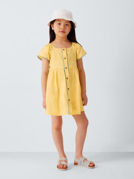 John Lewis Kids' Embroidered Floral Cornelli Dress, Yellow - view 2, Yellow