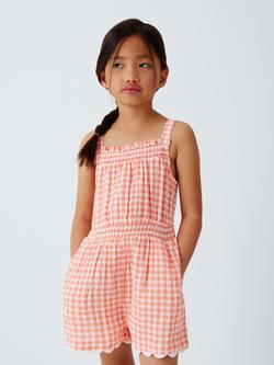 John Lewis Kids' Gingham Scallop Hem Playsuit, Pink, Red, Pink, Red