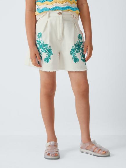 John Lewis Kids' Embroidered Cotton Twill Shorts, Multi, Multi