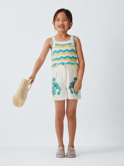John Lewis Kids' Embroidered Cotton Twill Shorts, Multi - view 2, Multi