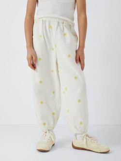 John Lewis Kids' Embroidered Floral Twill Trousers, Yellow, White, Yellow, White