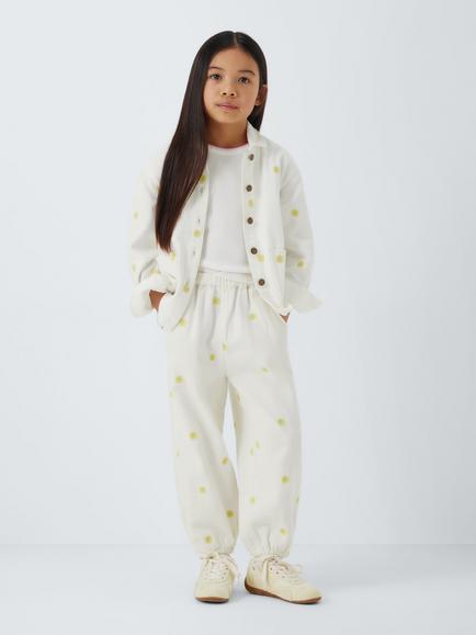 John Lewis Kids' Embroidered Floral Twill Trousers, Yellow, White - view 2, Yellow, White