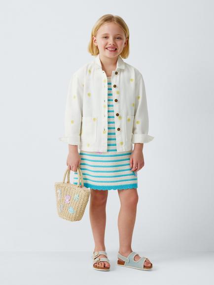 John Lewis Kids' Embroidered Floral Twill Shacket, White, Yellow - view 2, White, Yellow
