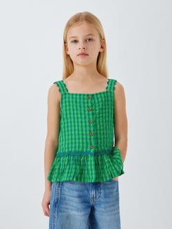 John Lewis Kids' Gingham Frill Hem Top, Green, Green