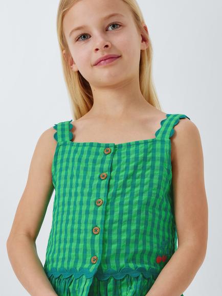 John Lewis Kids' Gingham Frill Hem Top, Green - view 2, Green