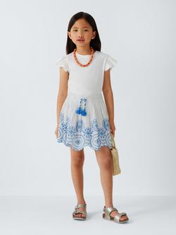 John Lewis Kids' Embroidered Floral Skirt, Cream, Navy - view 2, Cream, Navy