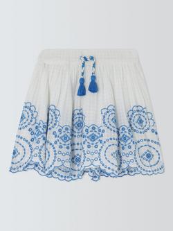 John Lewis Kids' Embroidered Floral Skirt, Cream, Navy, Cream, Navy