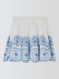 John Lewis Kids' Embroidered Floral Skirt, Cream, Navy - view 2, Cream, Navy