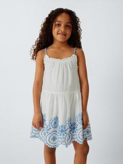 John Lewis Kids' Embroidered Floral Sun Dress, Cream, Navy, Cream, Navy