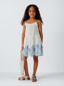 John Lewis Kids' Embroidered Floral Sun Dress, Cream, Navy - view 2, Cream, Navy