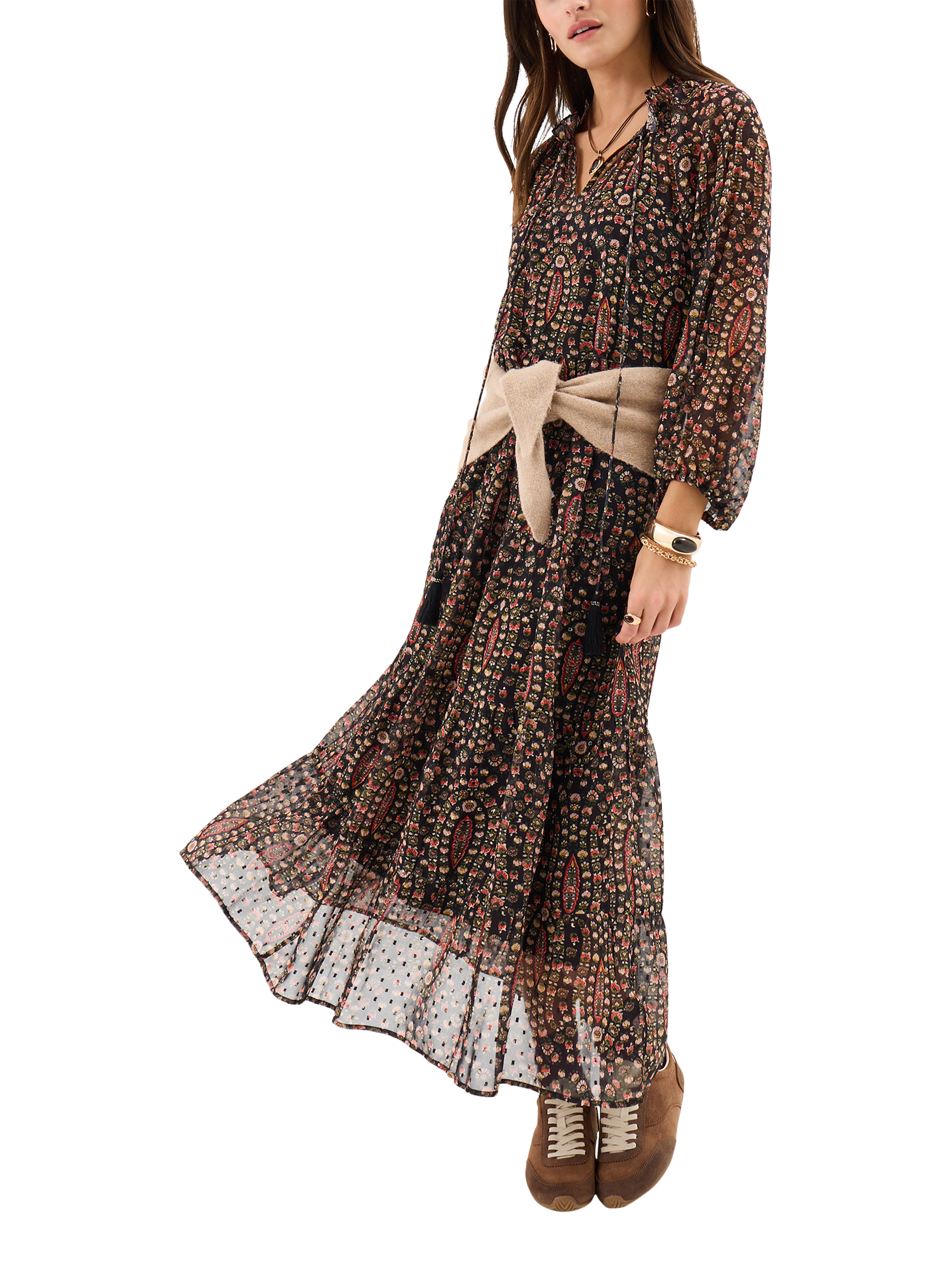 Product image 1 of 4, which shows Accessorize Paisley Dobby Maxi Dress, Black/Multi, S