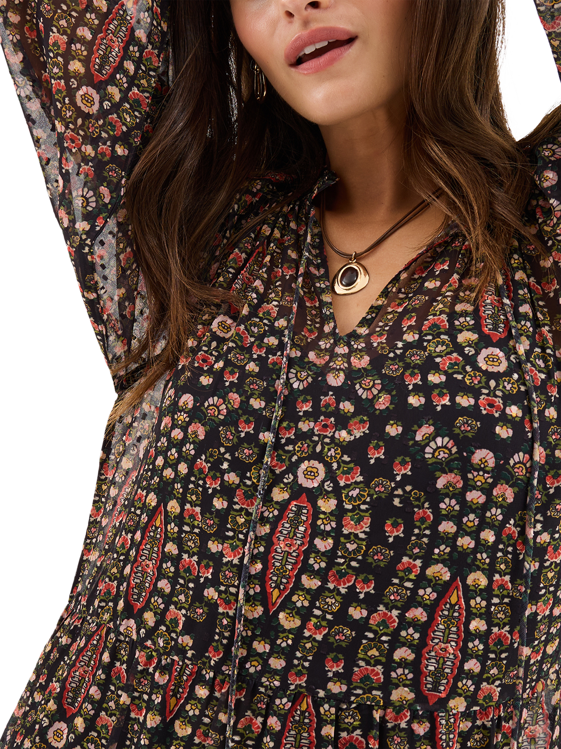 Product image 4 of 4, which shows Accessorize Paisley Dobby Maxi Dress, Black/Multi, S