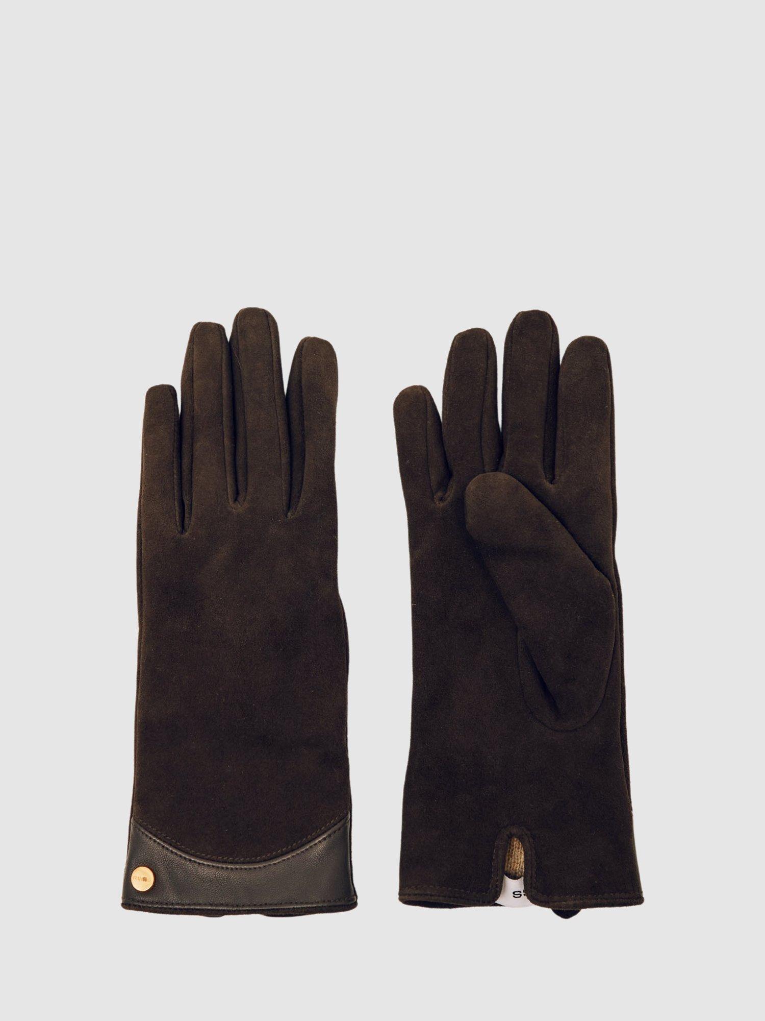 Product image 1 of 3, which shows Reiss Claudia Pure Suede Gloves, Chocolate, S-M