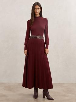 Reiss Alicia Petite Belted Knitted Midi Dress, Raspberry Red