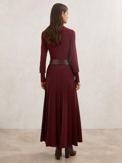 Reiss Alicia Petite Belted Knitted Midi Dress - view 2, Raspberry Red