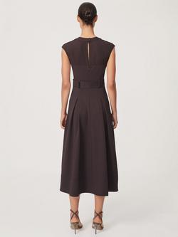 Reiss Petite Ava Mesh Panel Belted Pleated Midi Dress, Burgundy - view 2, Burgundy