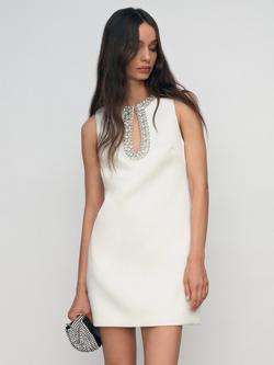 Reiss Leome Satin Crystal Embellished Mini Dress, Ivory, Ivory