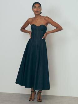 Reiss Rosa Bandeau Denim Dress, Indigo Blue - view 2, Indigo Blue