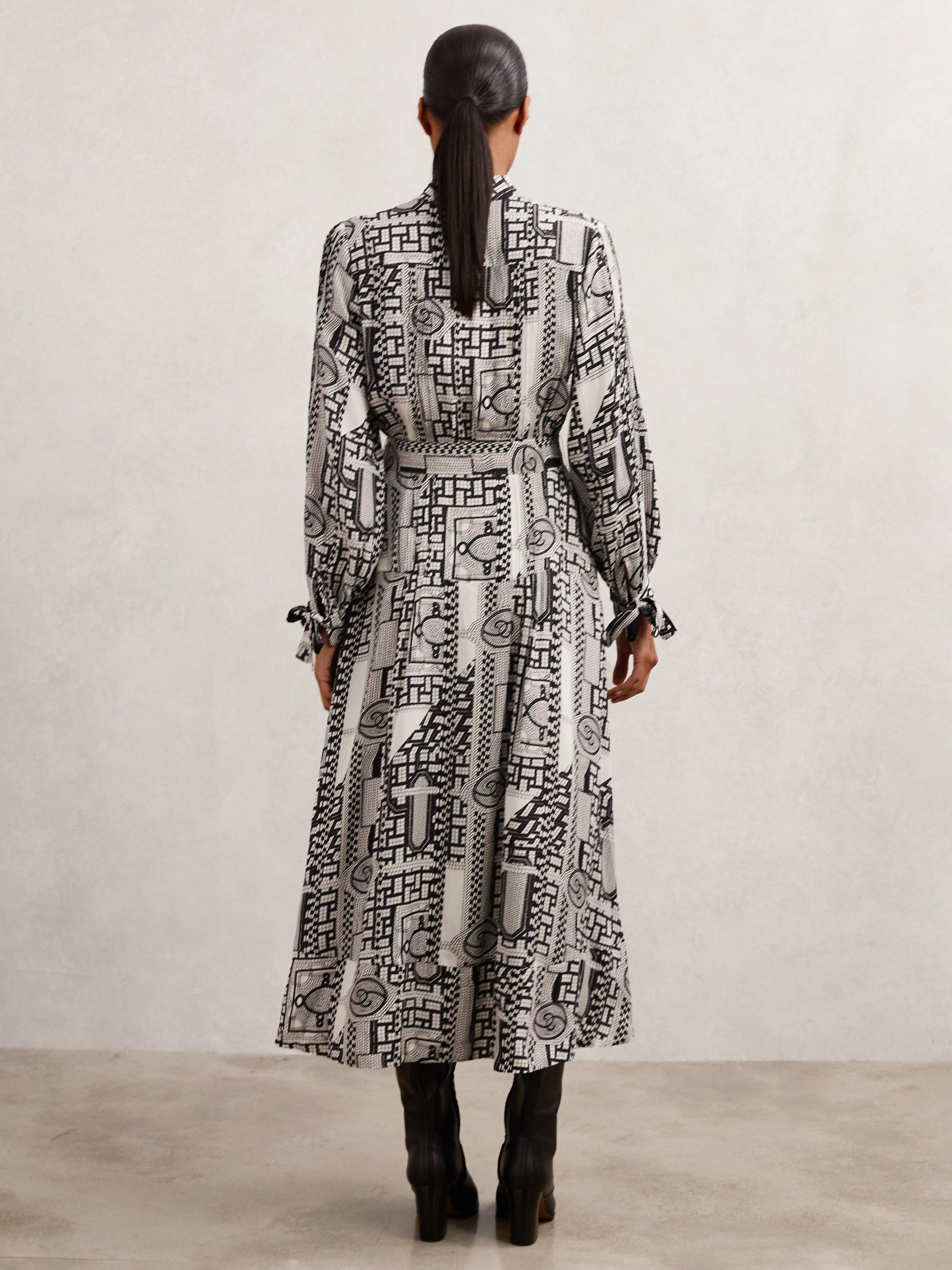 Product image 2 of 5, which shows Reiss Marie Geometric Wrap Drape Dress, Black/Ivory, 6