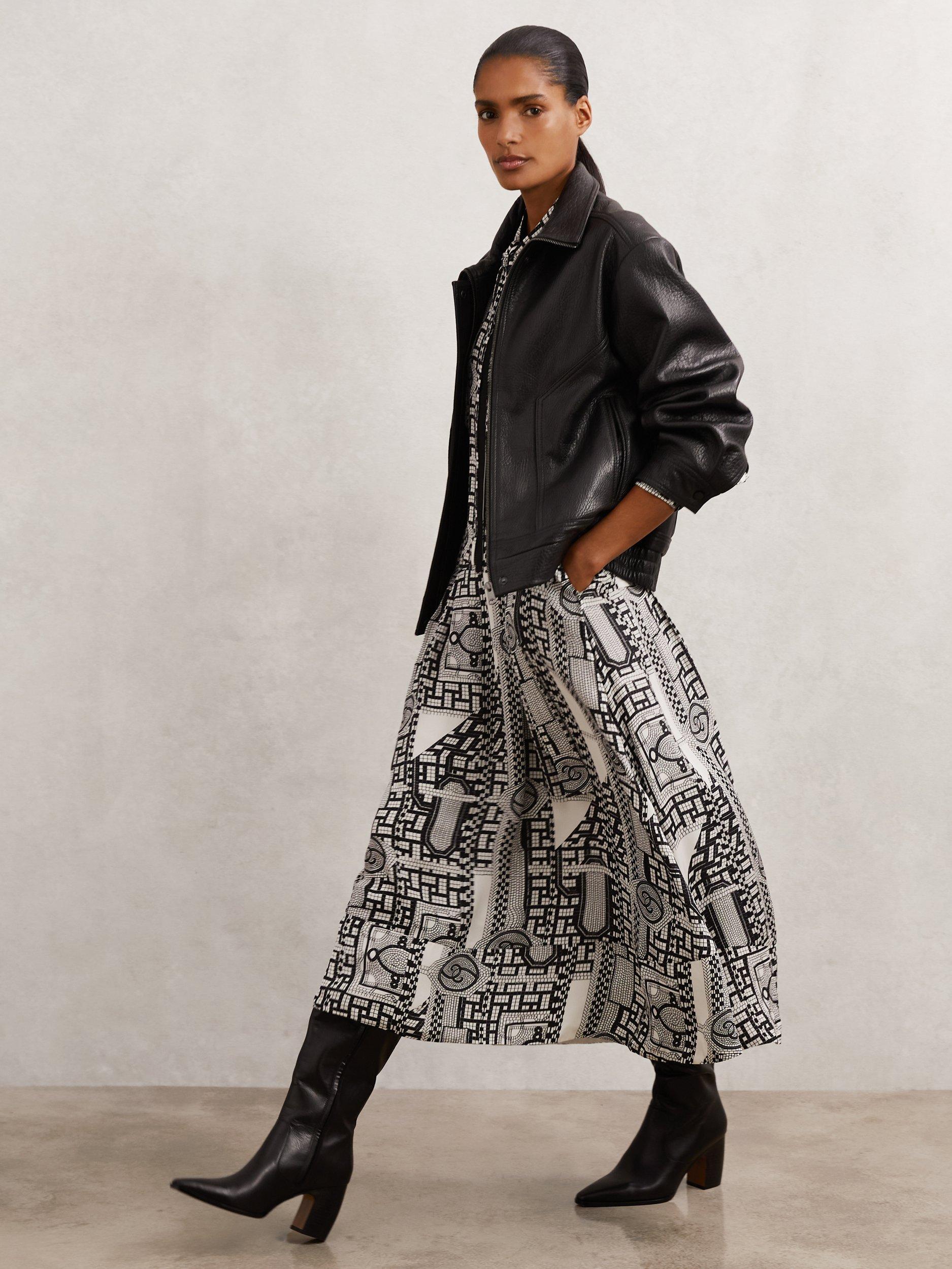 Product image 4 of 5, which shows Reiss Marie Geometric Wrap Drape Dress, Black/Ivory, 6