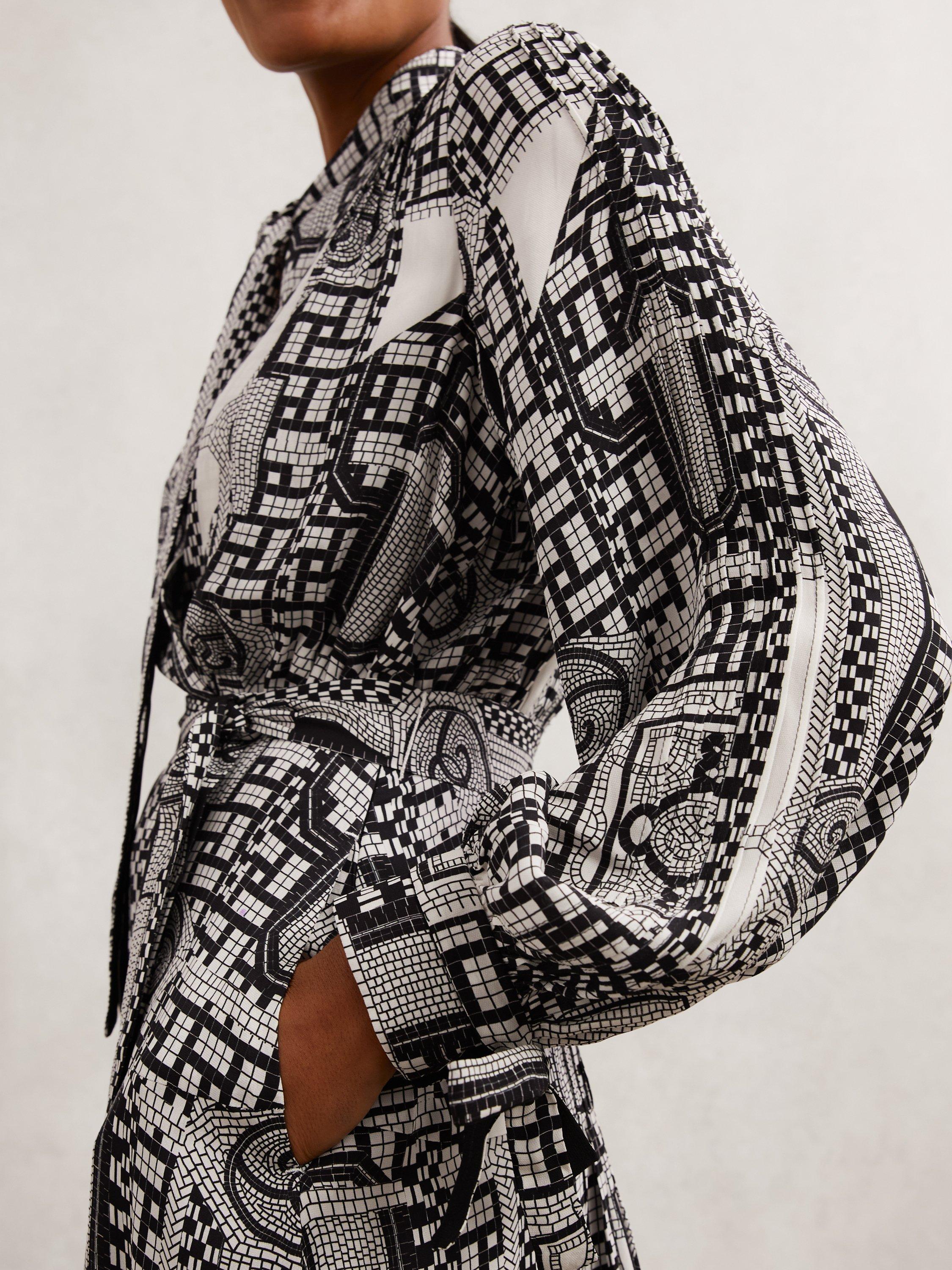 Product image 5 of 5, which shows Reiss Marie Geometric Wrap Drape Dress, Black/Ivory, 6