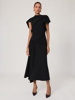 Reiss Saskia Drape Detail Midi Dress, Black, Black