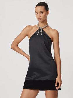 Reiss Sina Embellished Neck Mini Dress, Black, Black