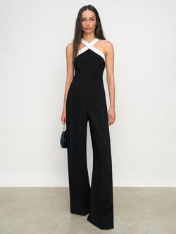 Reiss Cliona Halterneck Wide Leg Jumpsuit, Black/Cream, Black/Cream