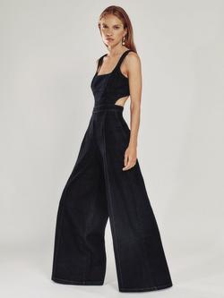 Reiss Dionna Wide Leg Cut-Out Denim Jumpsuit, Dark Blue, Dark Blue