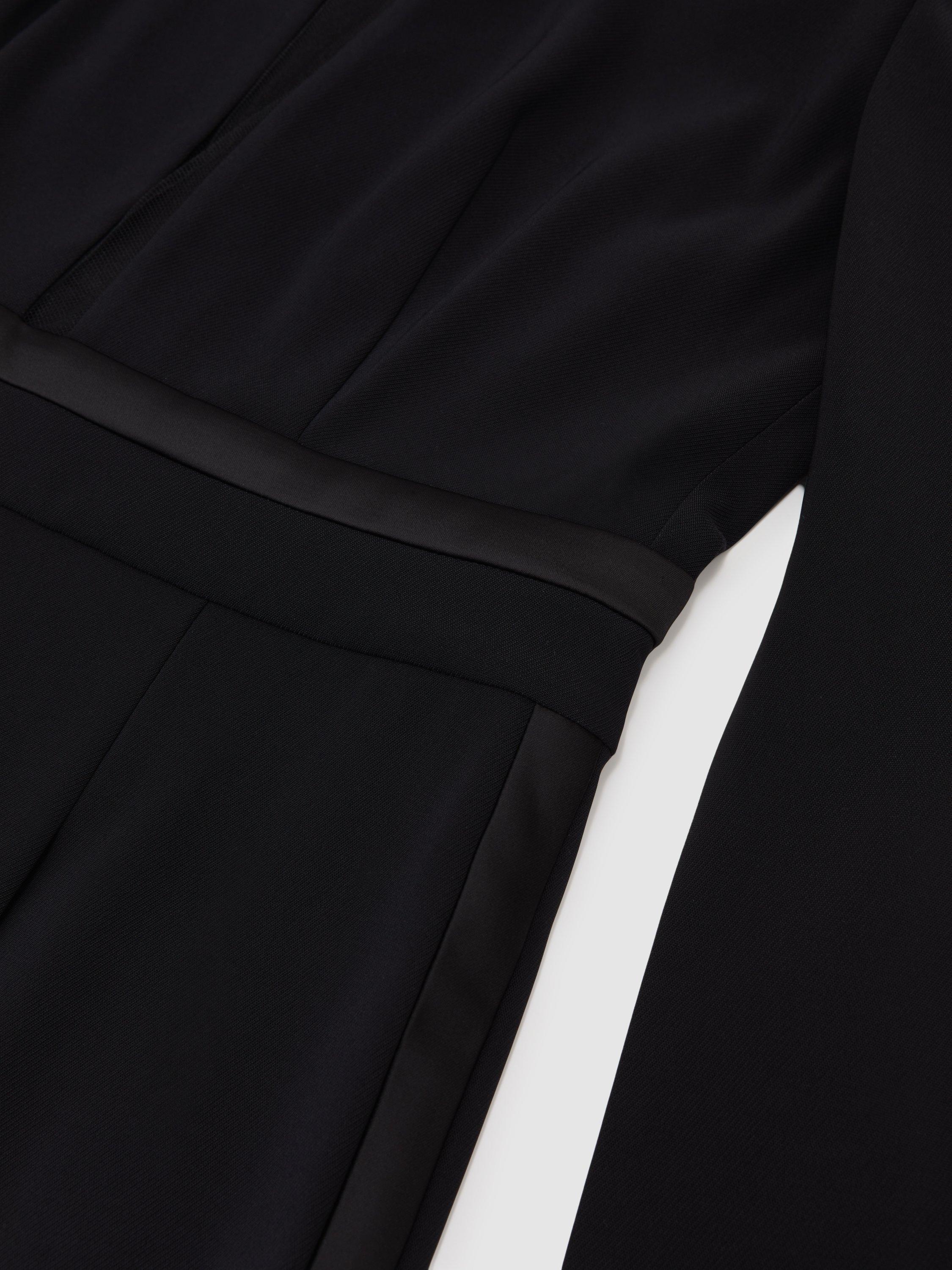 Product image 2 of 5, which shows Reiss Evora Plunge Neck Split Sleeve Jumpsuit, Black, 6